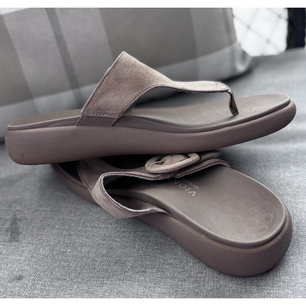 Vionic Activate RX Suede Taupe Thong Slip On Sandals Women’s Sz 9.5 Arch Support - Picture 4 of 7